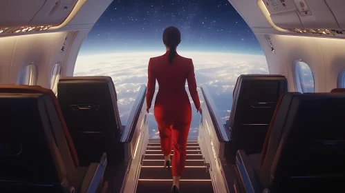 Red Suit Ascent: Airplane Stairway to Space