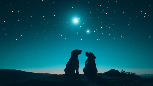 Canine Silhouettes Underneath a Starry Sky