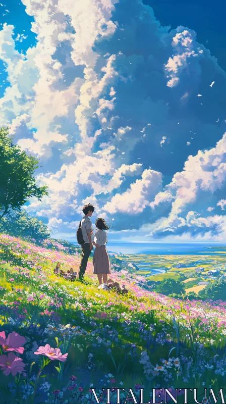 Serene Couple in a Lush Flower Field