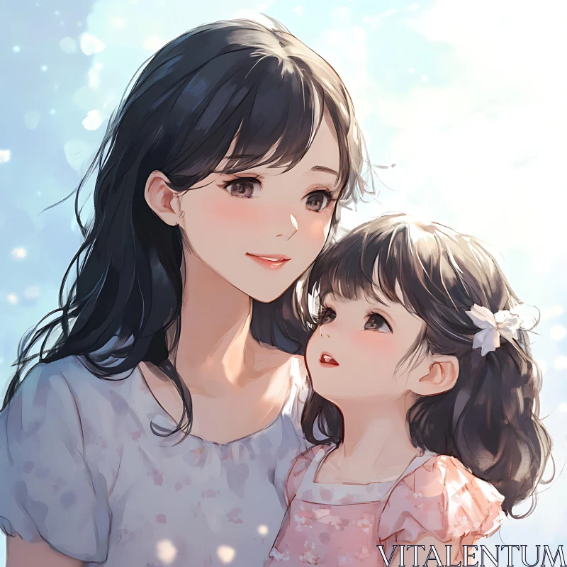 Tender Anime Illustration of Mother and Child