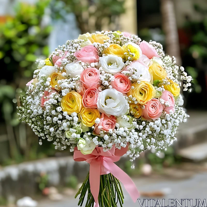Pastel Roses and Baby's Breath Bouquet