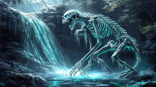 Glowing Skeleton Creature at Waterfall