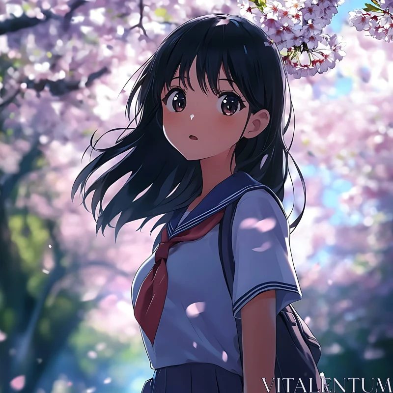 Spring Day with Anime School Girl