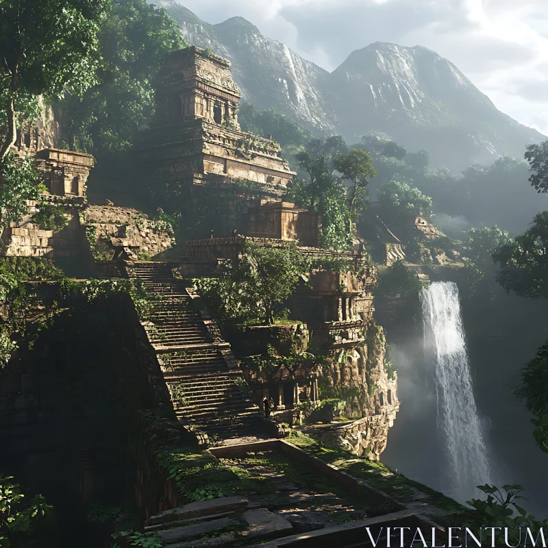 Ancient Temple Ruins in Jungle Landscape
