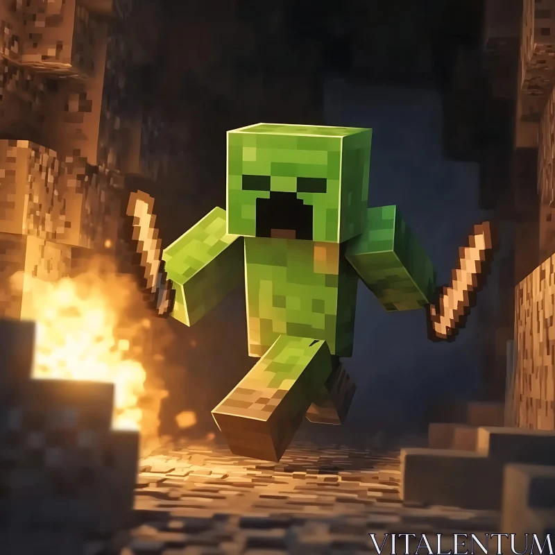 Pixelated Swords: Minecraft Creeper's Quest AI Image