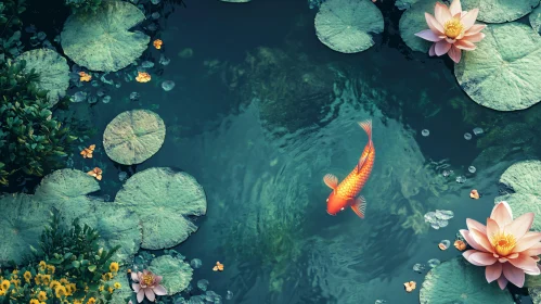 Graceful Koi Fish Among Lily Pads
