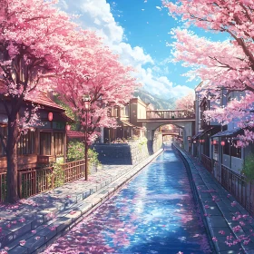 Tranquil Blossom-Adorned Canal