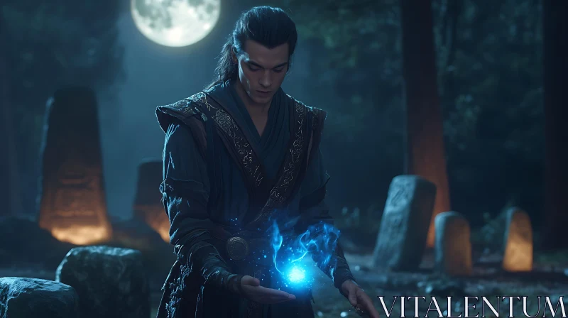 Enchanting Wizard Casting Spell in Forest