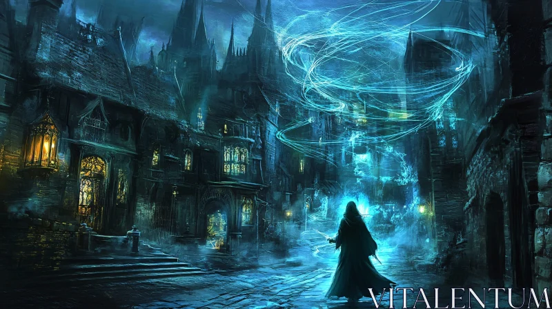 Mystical Wizard in an Ancient City AI Image
