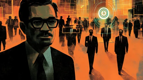 Man in Suit Amidst Tech and People