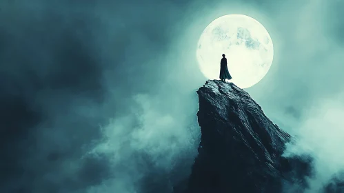 Silhouette on a Cliff Under the Moon