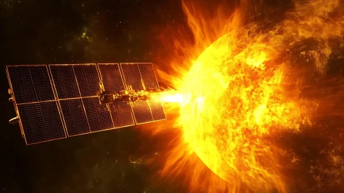Spacecraft near Sun with Solar Flare