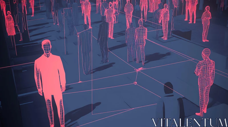 Networked Human Figures in Pink and Blue
