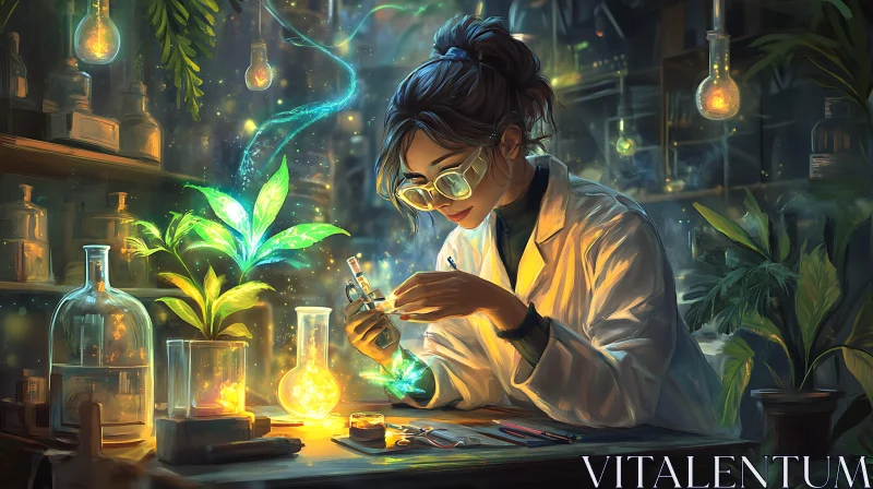 Researcher Analyzing Plants in Lab