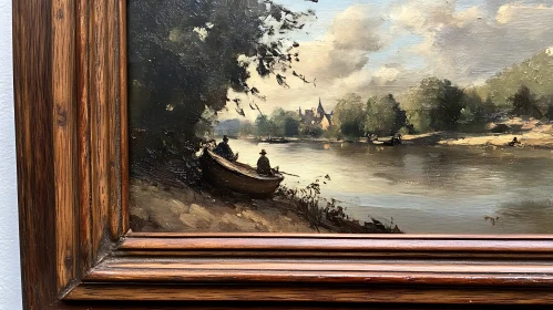 Tranquil Waterside Painting with Rustic Charm