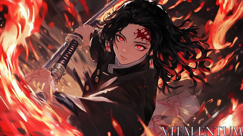 Anime Warrior with Red Eyes and Katana