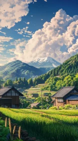 Tranquil Mountain Scenery with Rice Fields