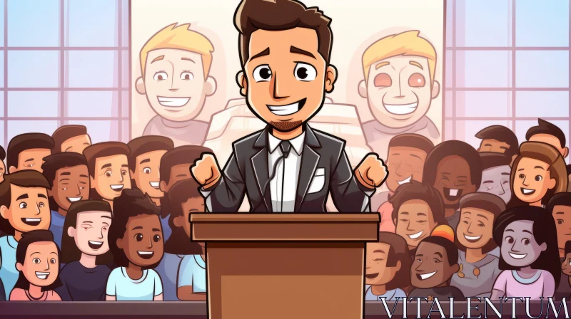 Animated Young Man Delivering Speech in Hustlewave Style AI Image