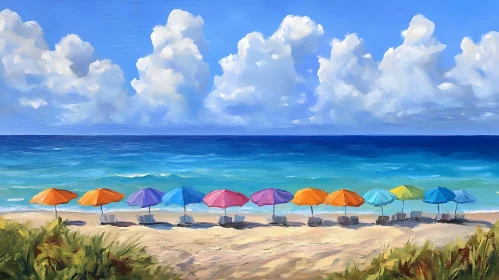 Seaside Relaxation: A Beachscape with Umbrellas