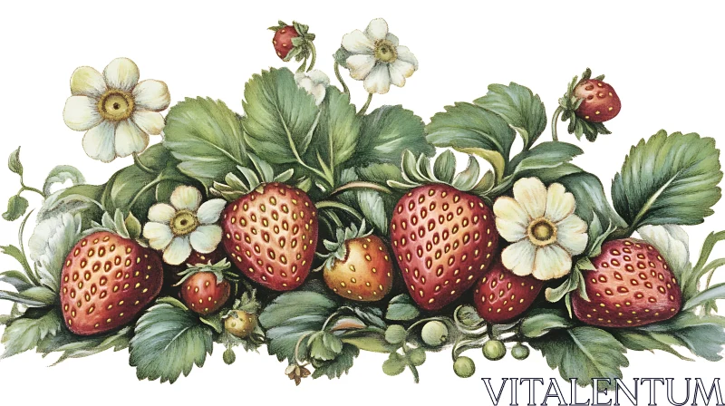 Fresh Strawberries and Flowers Composition
