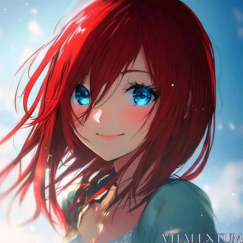 Red-Haired Anime Girl With Blue Eyes