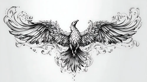 Monochrome Phoenix with Swirling Elements