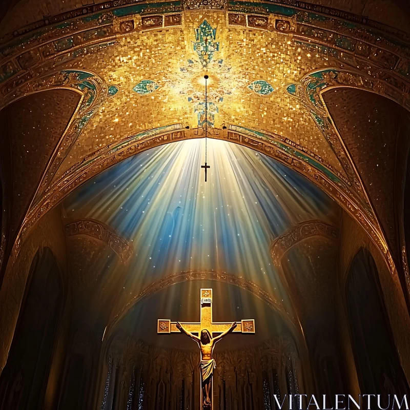 Church Interior with Cross and Light