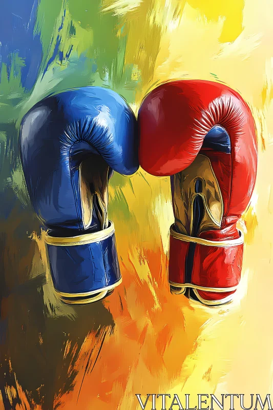 Colorful Boxing Gloves Against a Vibrant Backdrop AI Generated Image