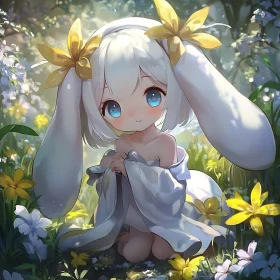 Whimsical Anime Character in Floral Meadow