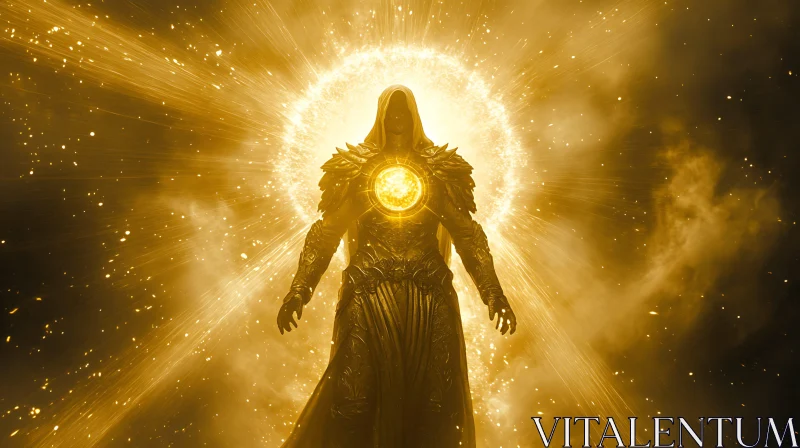 Radiant Armored Figure in Golden Light