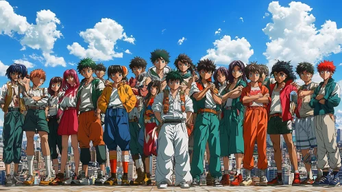 Anime Characters Overlooking City