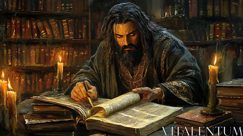 Candlelit Study of a Writing Scholar