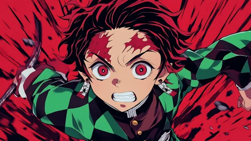 Anime Character in Battle with Intense Expression
