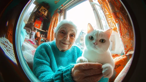 Heartwarming Image of Senior Woman and Cat