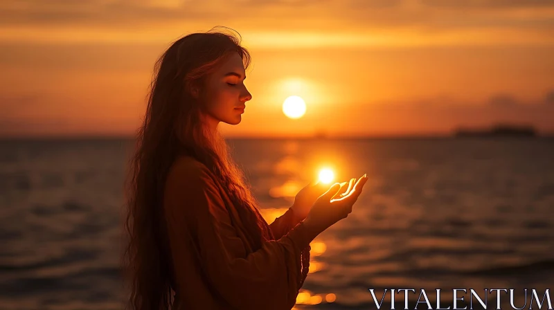 Sunset Silhouette with Sun in Hands