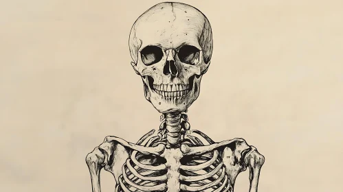 Anatomical Skeleton Drawing in Ink