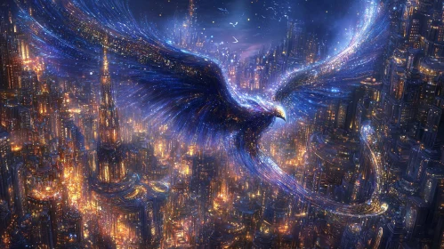 Glowing Bird Over Urban Landscape