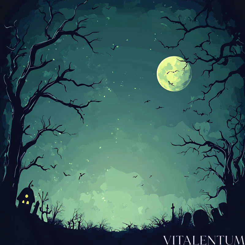 Spooky Graveyard Under the Full Moon