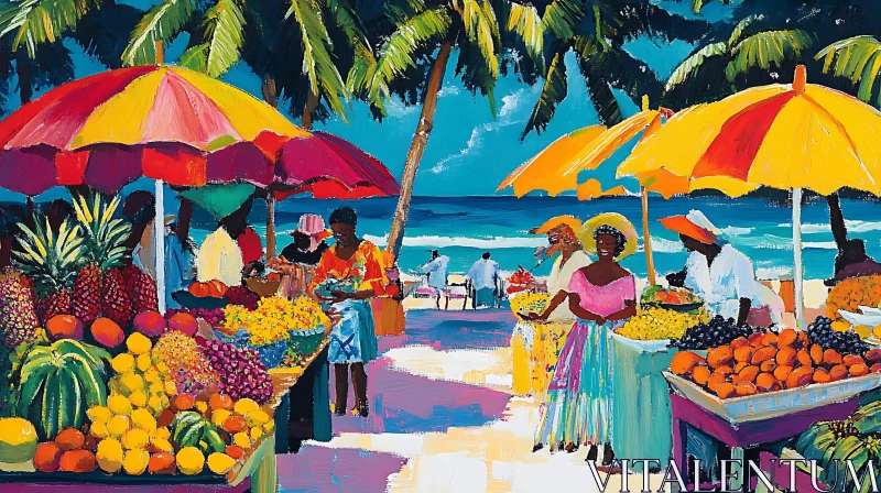 Colorful Beachside Fruit Market Art