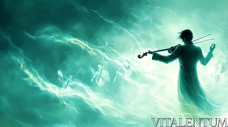 Turquoise Dreamscape with Violinist