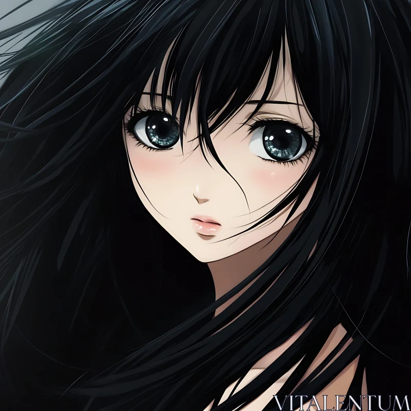 Serene Anime Portrait with Big Eyes AI Image