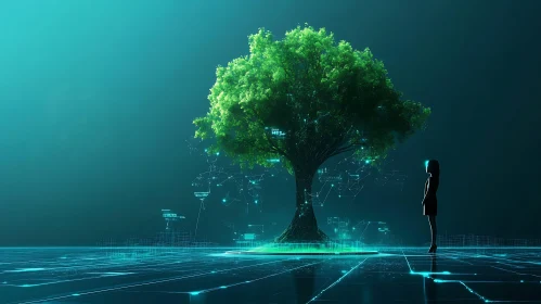 Digital Tree and Contemplative Figure