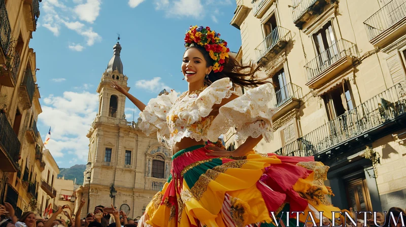 Woman Dances in Colorful Dress