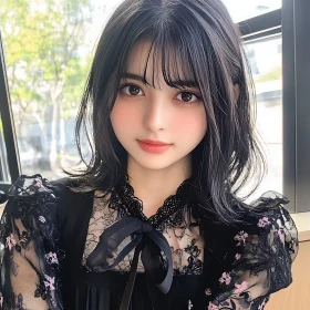 Stunning Portrait of a Woman with Elegant Black Lace Dress
