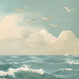 Coastal Scene with Birds and Waves