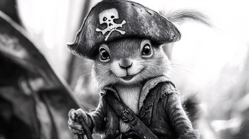 Monochrome Pirate Squirrel Character