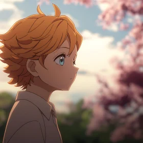 Reflective Anime Profile with Blossoms