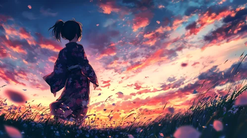 Sunset Kimono in Anime Field