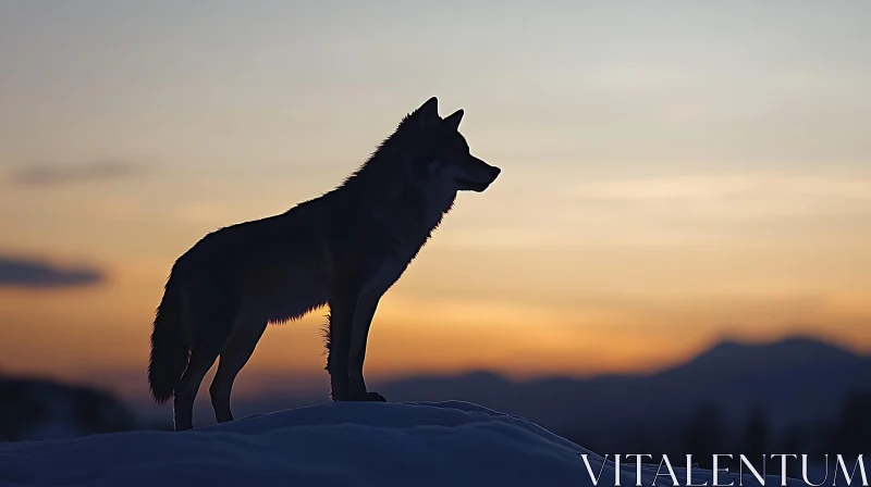 AI ART Lone Wolf Against Sunset