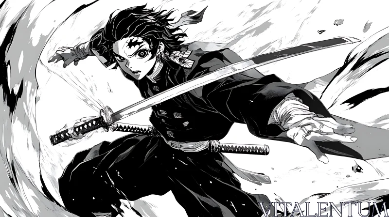 Fierce Samurai Warrior in Black and White AI Image